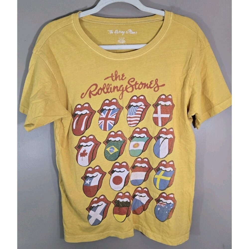 Women's Yellow Rolling Stone Logo Oversized Graphic Tee, Size S, RN 102050